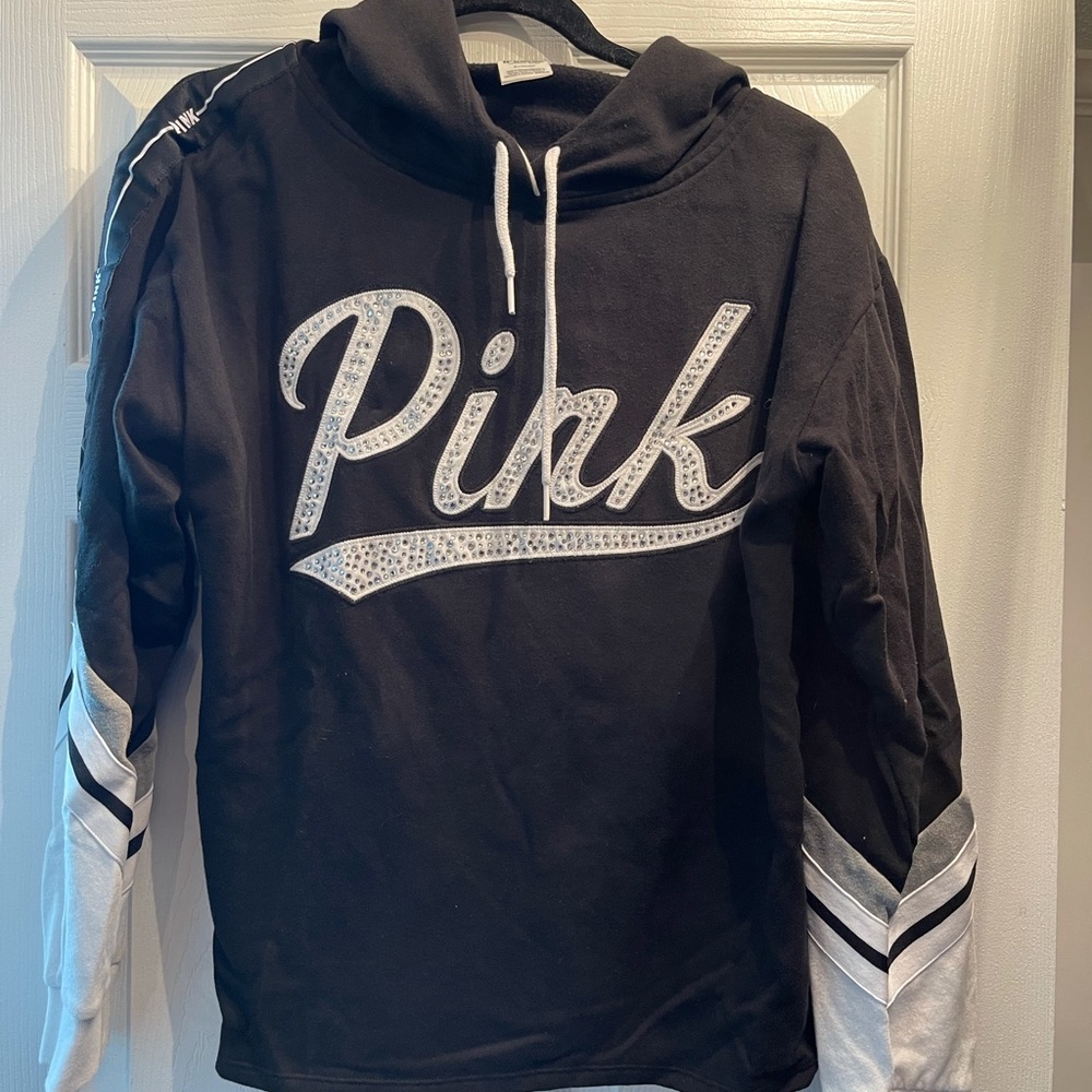 VS PINK hoodie, size medium, colour black with grey/white/bling accents.